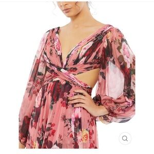 Mac Duggal Pink and Orange Long Sleeve Sundress